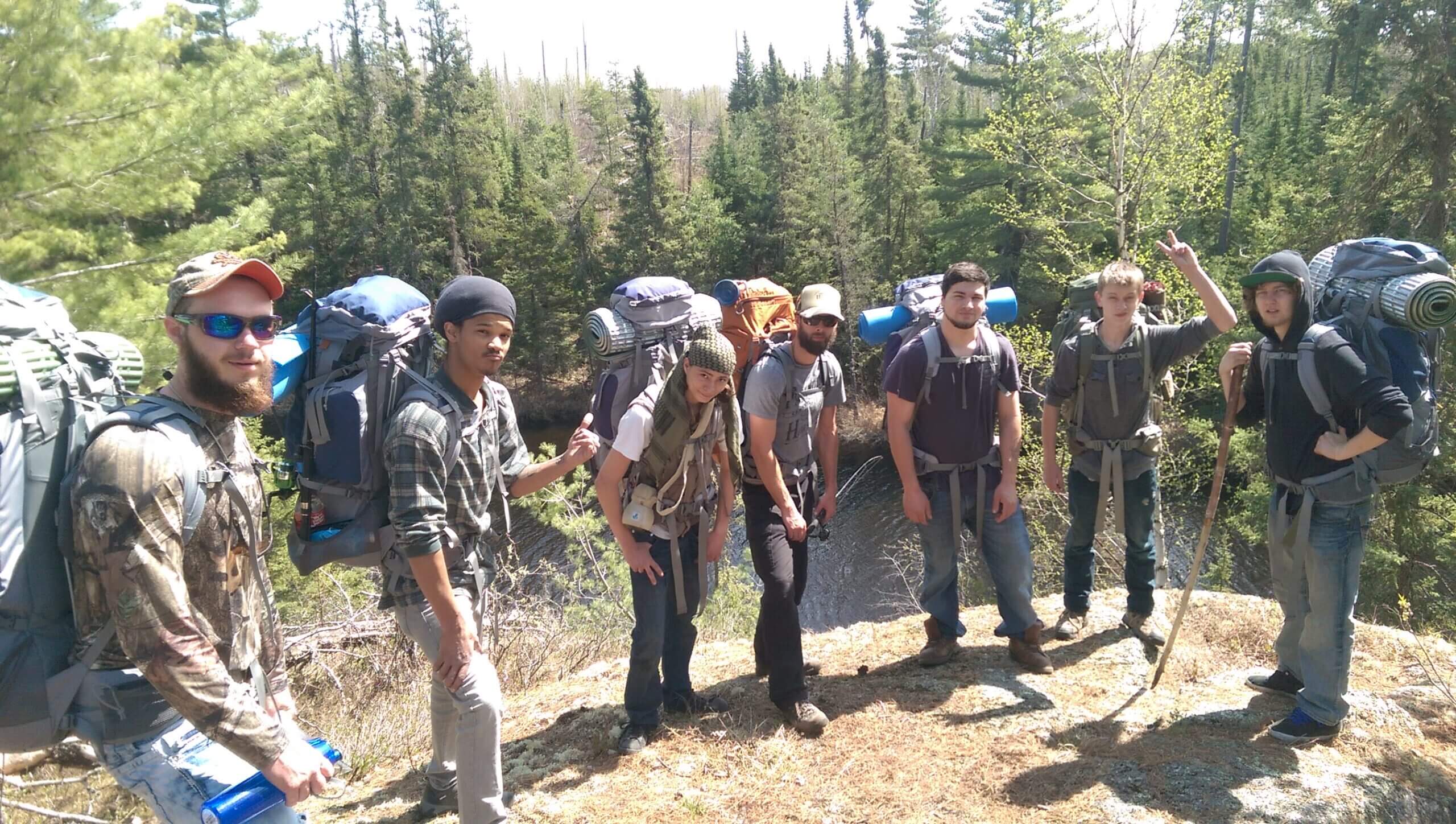 students hiking